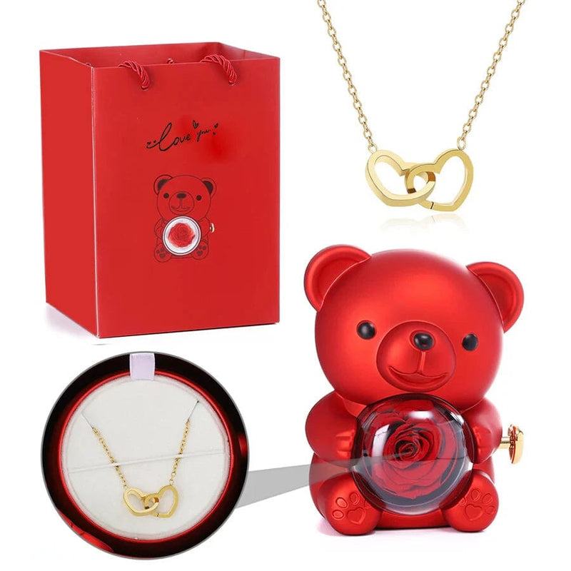 Urso Porta-Joias Giratório com Colar Corações Personalizados