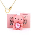Urso Porta-Joias Giratório com Colar Corações Personalizados FEMININO - ACESSORIOS - URSO COM COLAR Dm Stores Rosa Ouro 