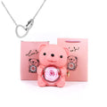 Urso Porta-Joias Giratório com Colar Corações Personalizados FEMININO - ACESSORIOS - URSO COM COLAR Dm Stores Rosa Prata 